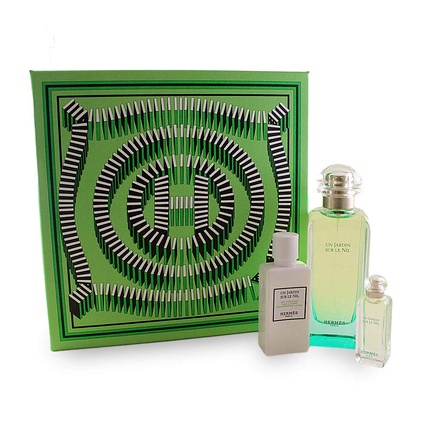 Hermes Un Jardin Sur Le Nil Gift Set for Women Eau De Toilette Spray 3.3 Ounce Eau De Toilette 0.25 Ounce Moisturizing Body Lotion 1.35 Ounce